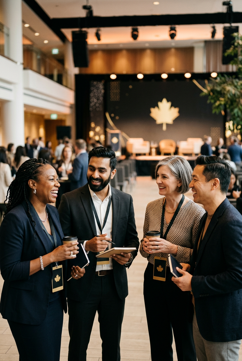 Leaders networking at a Canadian Leadership Association conference
